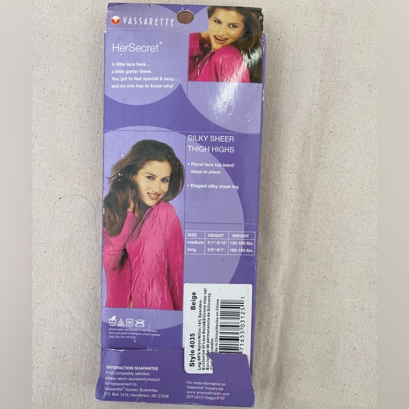 Vassarette Her Secret Silky Sheer Thigh Highs - Beige Style 4035 Vintage Medium - Picture 2 of 4